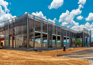 steel-frame commercial building under construction